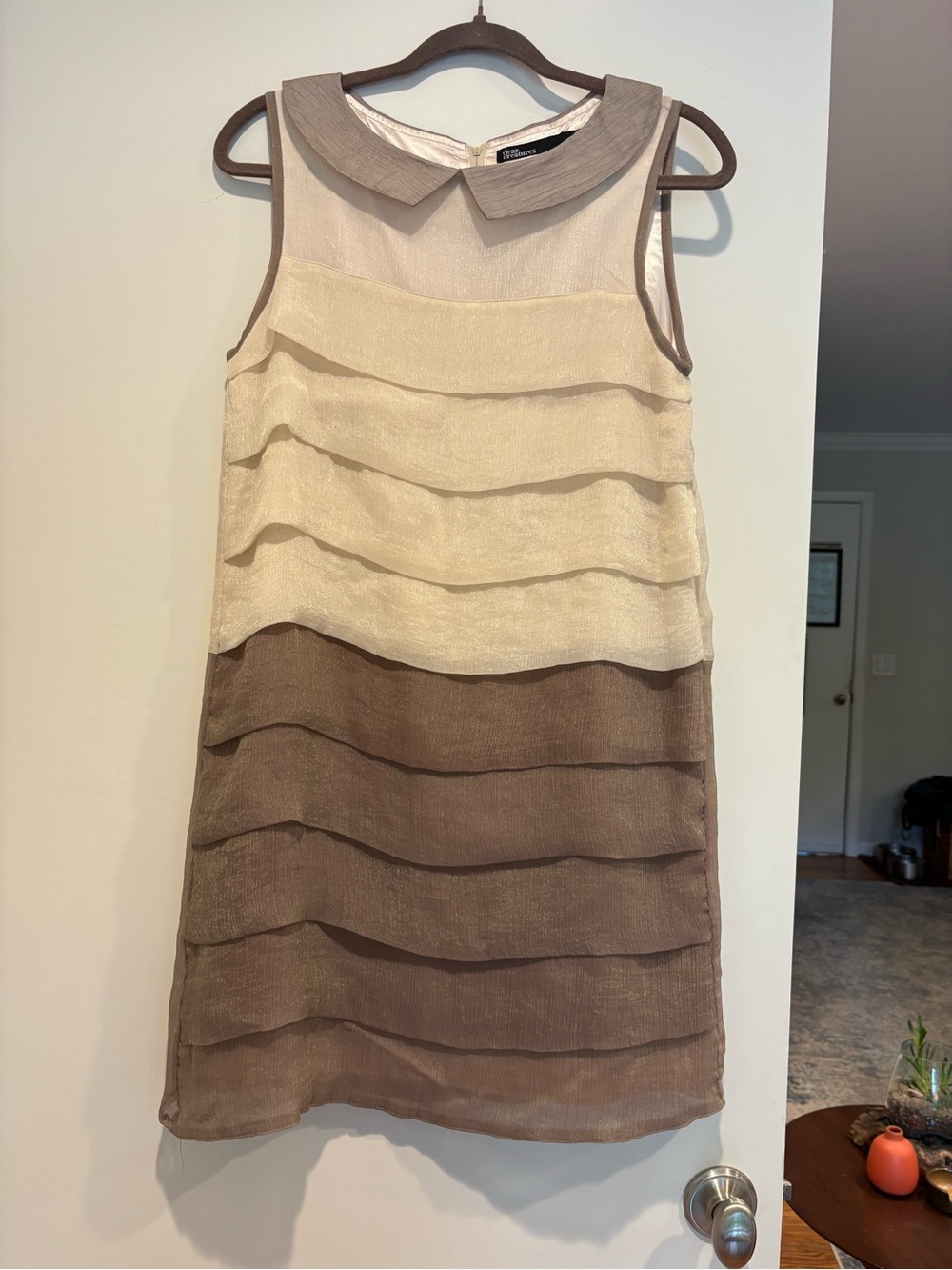 Dear Creatures Tiered Sleeveless Shift Dress - Ivory & Mocha RARE